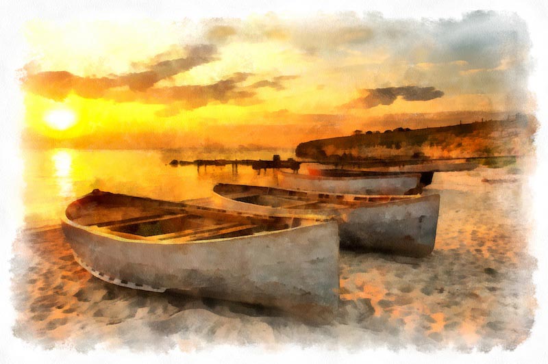 Carta Da Parati Paesaggio Marino Dell'Acquerello - Fotomurale