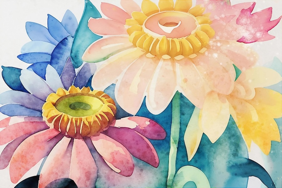 Carta Da Parati Fiori Giganti Acquerello - Fotomurale