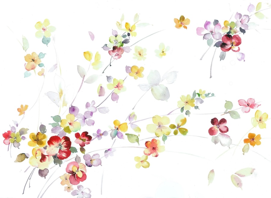 Carta Da Parati Fiori Leggeri Acquerello - Fotomurale
