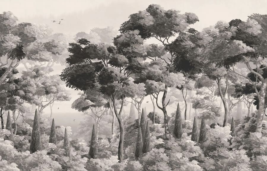 Carta Da Parati Foresta Artistica in Tono Grigio - Fotomurale