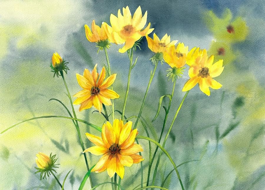 Carta Da Parati Fiori Gialli Acquerello - Fotomurale