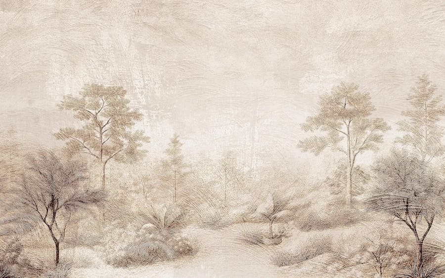Carta Da Parati Bosco Minimalista Beige - Fotomurale