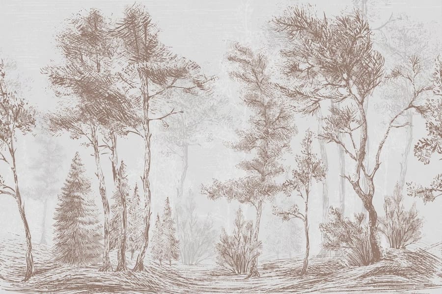 Carta Da Parati Foresta Minimalista Disegnata a Mano - Fotomurale
