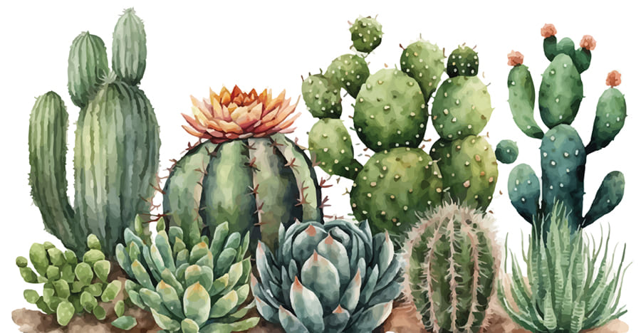 Carta Da Parati Cactus ad Acquerello - Fotomurale