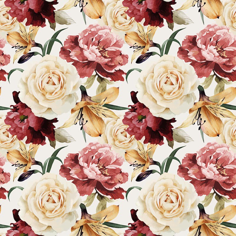 Carta Da Parati Matrice Di Rose E Motivi Floreali - Fotomurale
