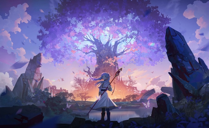Carta Da Parati Paesaggio Fantasy Anime Albero Magico - Fotomurale