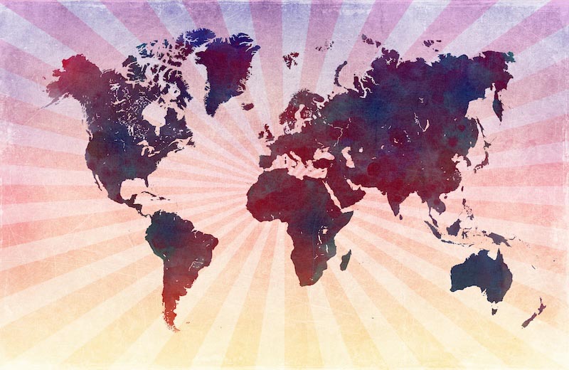 Carta Da Parati Mappa Del Mondo Rosa Retrò - Fotomurale