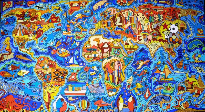 Carta Da Parati Mappa Del Mondo Di Graffiti - Fotomurale