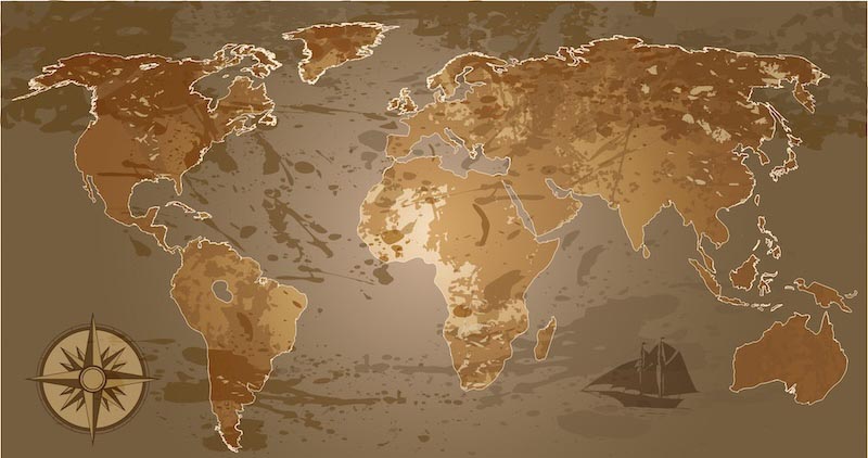 Carta Da Parati Mappa Del Mondo Nei Toni Del Marrone - Fotomurale