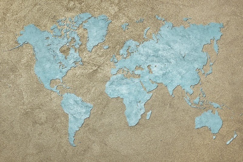 Carta Da Parati Mappa Del Mondo Blu - Fotomurale