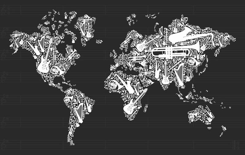 Carta Da Parati Mappa Del Mondo Degli Strumenti Musicali - Fotomurale