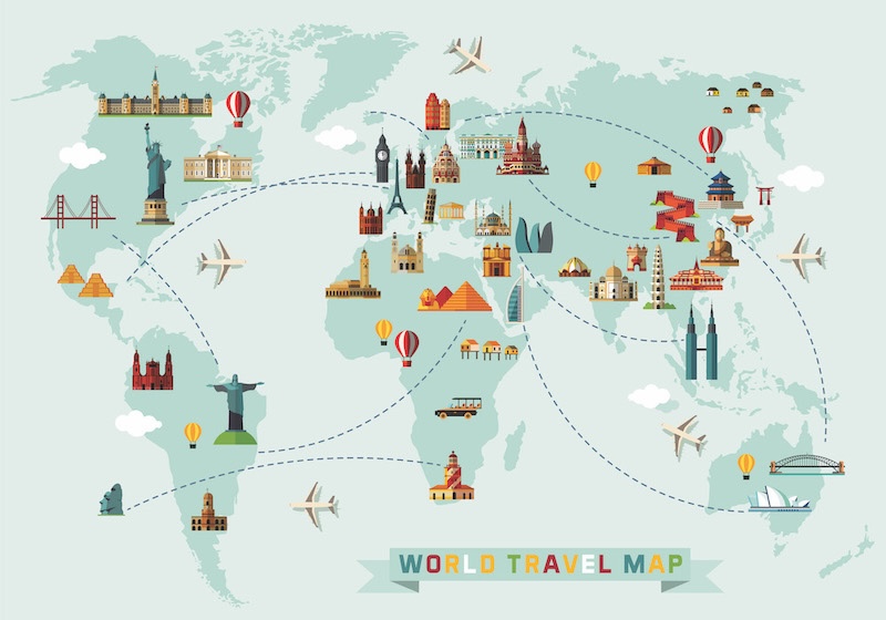 Carta Da Parati Mappa Del Giro Del Mondo In Mongolfiera - Fotomurale