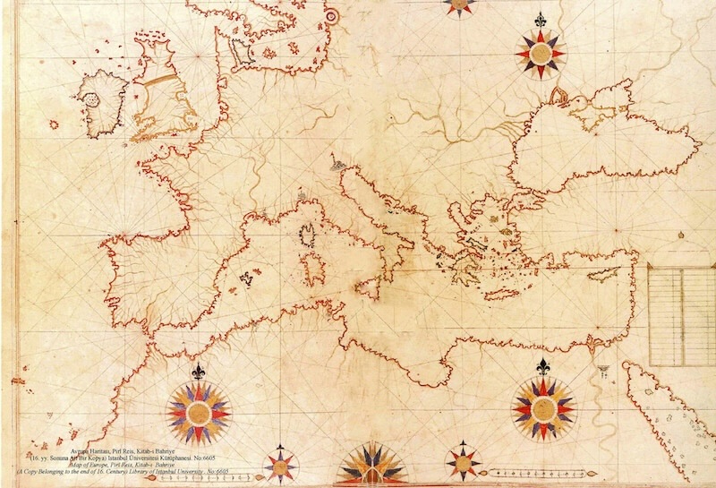 Carta Da Parati Piri Reis Mappa 16 Secolo In Europa - Fotomurale