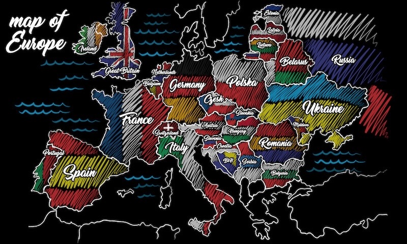 Carta Da Parati Mappa Dell'Europa Il Disegno - Fotomurale