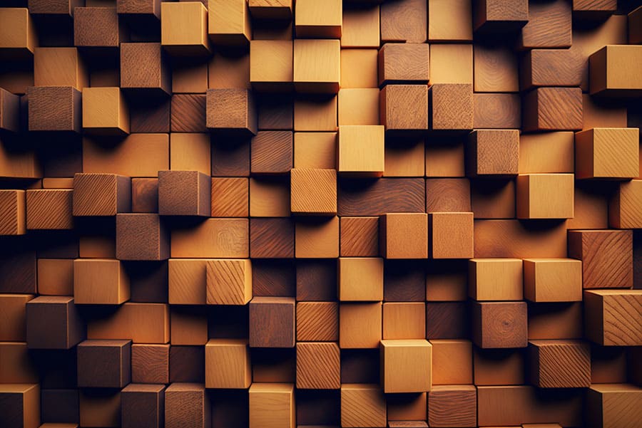 Carta Da Parati Effetto Legno Cubi 3D Geometrici Moderni - Fotomurale