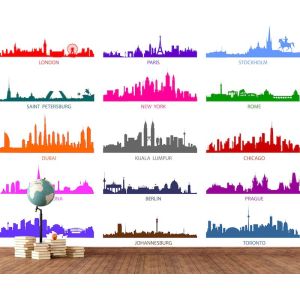 Carta Da Parati Sagome Di Città Colorate Del Mondo
