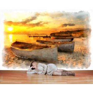 Paesaggio Marino Dell'Acquerello - Carta Da Parati Per La Decorazione Applicato