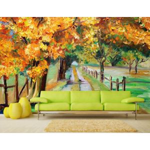 Pittura Ad Olio Autunno - Carta Da Parati Foto Applicato