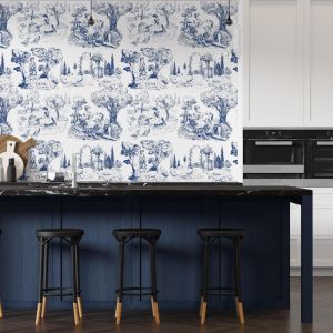 Applicazione Di Carta Da Parati Toile De Jouy Pastorale Blu