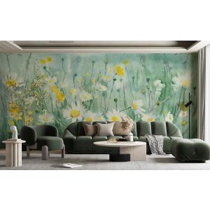 Carta Da Parati Margherite Acquerello Verde