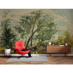 Carta Da Parati Bosco Acquerello Naturale