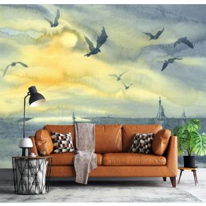 Carta Da Parati Uccelli sul Mare al Tramonto