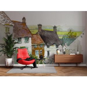 Carta Da Parati Villaggio di Campagna Acquerello