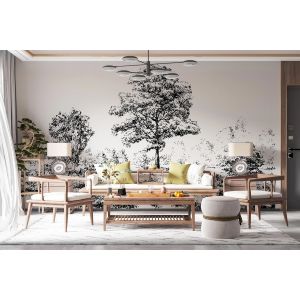 Carta Da Parati Alberi Grafici in Bianco e Nero