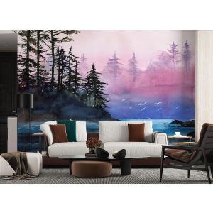 Carta Da Parati Foresta sul Lago al Tramonto