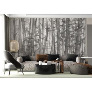 Carta Da Parati Foresta Nebbiosa in Tono Grigio