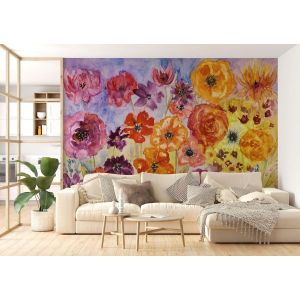 Carta Da Parati Fiori Dipinti Multicolore