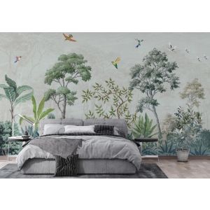 Carta Da Parati Giardino Tropicale con Uccelli