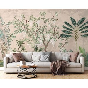 Carta Da Parati Alberi Tropicali con Uccelli