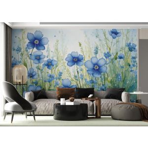 Carta Da Parati Fiori Blu Acquerello