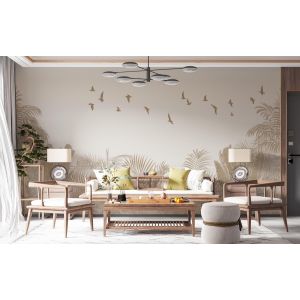 Carta Da Parati Palme Tropicali Minimaliste con Uccelli