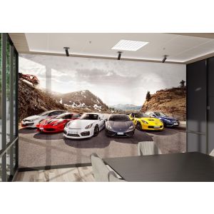 Carta Da Parati Supercar Panorama con Ferrari Lamborghini Porsche