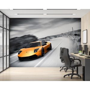 Carta Da Parati Supercar Lamborghini Arancione su Strada