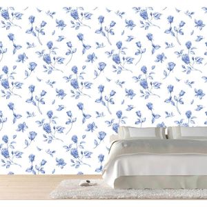 Motivo Floreale Blu - Carta Da Parati Per La Decorazione Applicato
