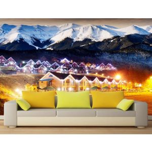 Case D'Inverno - Carta Da Parati Foto 3D Applicato