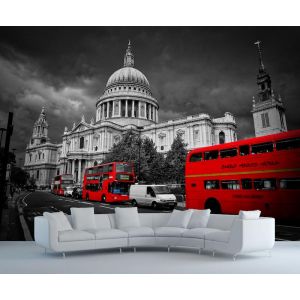 Autobus Rossi Di Londra - Carta Da Parati Foto Applicato
