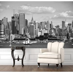 Vista Della Città In Bianco E Nero - Carta Da Parati Murale Applicato