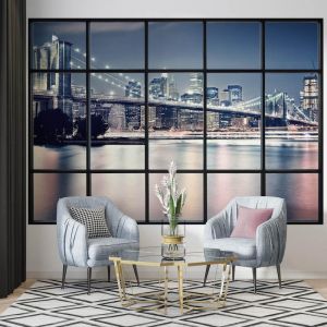 Applicazione Di Carta Da Parati Vista Di Ponte Brooklyn Dalla Finestra