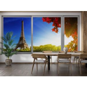 Applicazione Di Carta Da Parati Vista Di Torre Eiffel Dalla Finestra