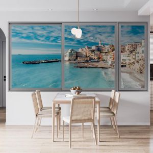 Applicazione Di Carta Da Parati Vista Spiaggia E Mare Dalla Finestra