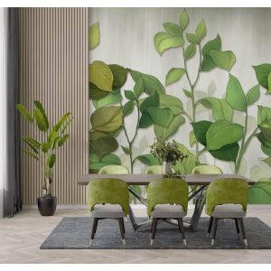 Applicazione Di Carta Da Parati Foglie Di Piante Nei Toni Del Verde