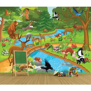 Vita Gioiosa Nella Foresta - Carta Da Parati Foto 3D Applicato