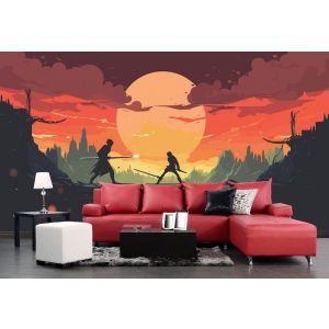 Applicazione Di Carta Da Parati Duello Tra Samurai All'Alba