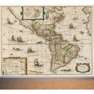 Vecchia Mappa D'America - Carta Da Parati Per La Decorazione Applicato