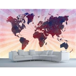 Mappa Del Mondo Rosa Retrò - Carta Da Parati Foto 3D Applicato