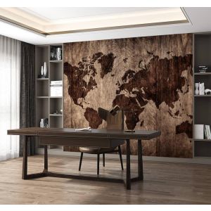 Applicazione Di Carta Da Parati Mappa Del Mondo Con Texture In Legno